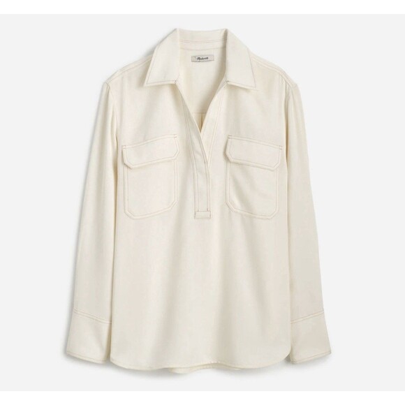 Madewell Contrast Stitch Popover Shirt XXS Ivory Long Sleeve Tunic Oversized - Picture 1 of 10